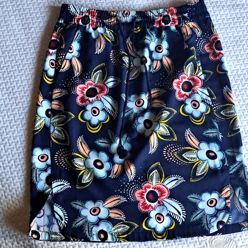 Blue floral knee length lightweight skirt Loft